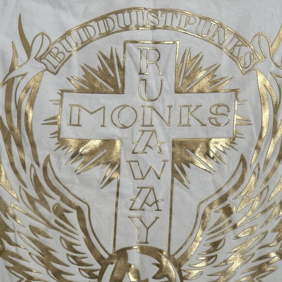 Miss Sixty Vtg Y2K Baby Tee M Italian Runaway Monks Budduist Punk Cross Wings - Picture 12 of 12